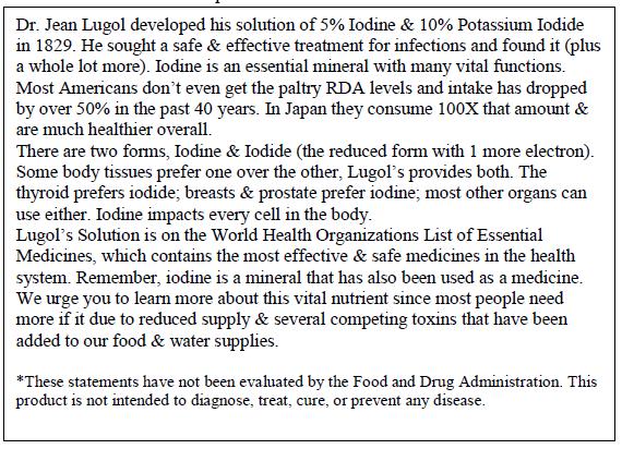 Lugol's Iodine Solution 2.2% | 2oz dropper bottle
